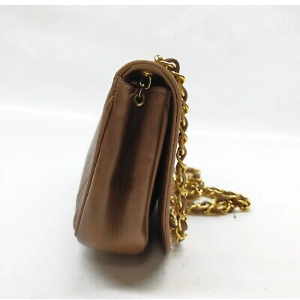 Chanel Brown Satin Vintage CC‎ Flap Bag crossbody leather purse